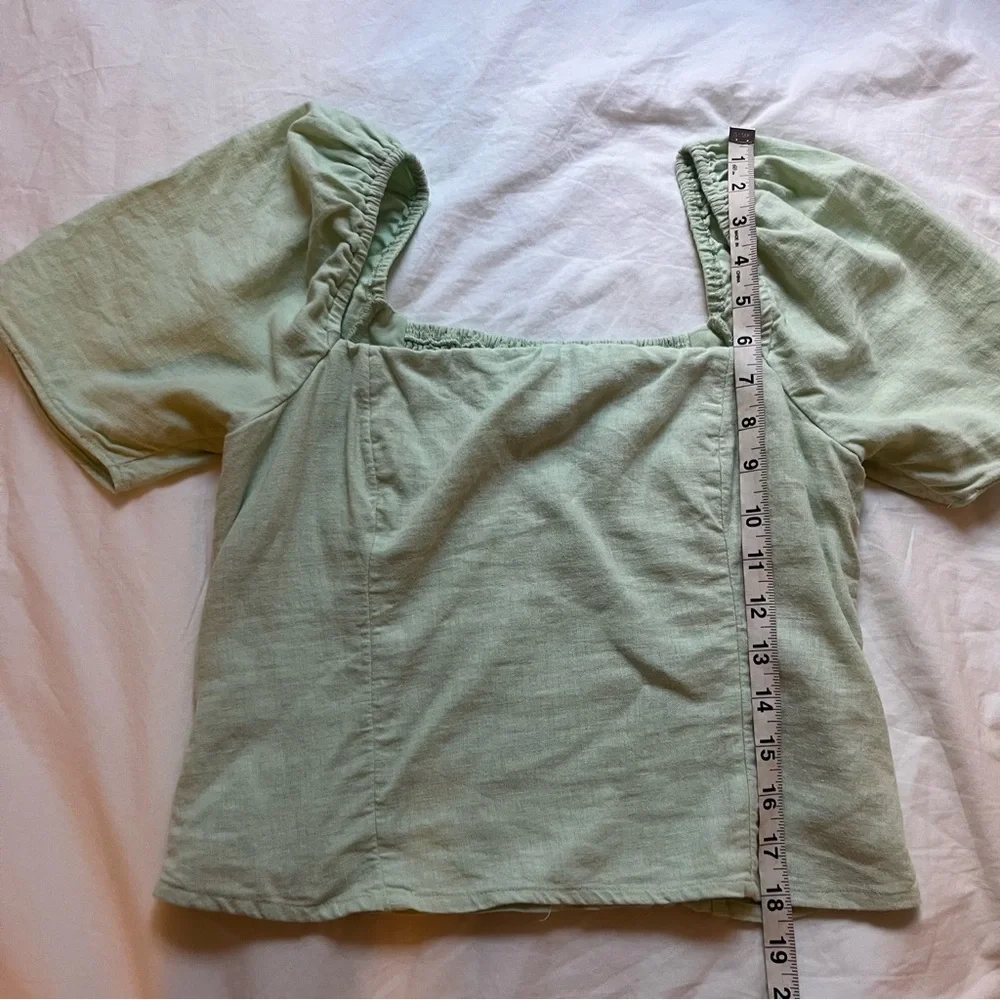 Abercrombie Pale Green Linen Square Neck Puff Sleeve Blouse size Medium